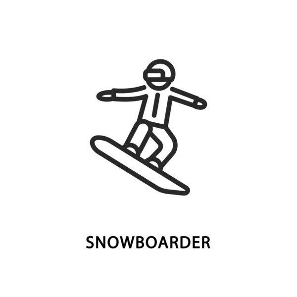 Snowboardista ploché čáry ikony. Vektorová ilustrace člověka, který skáče vzduchem — Stockový vektor