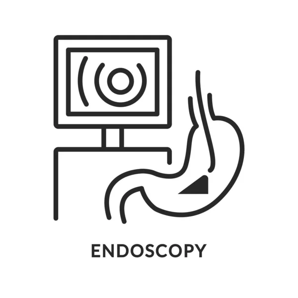 Icono de línea plana para endoscopia. Ilustración vectorial examen médico del sistema digestivo Vector De Stock