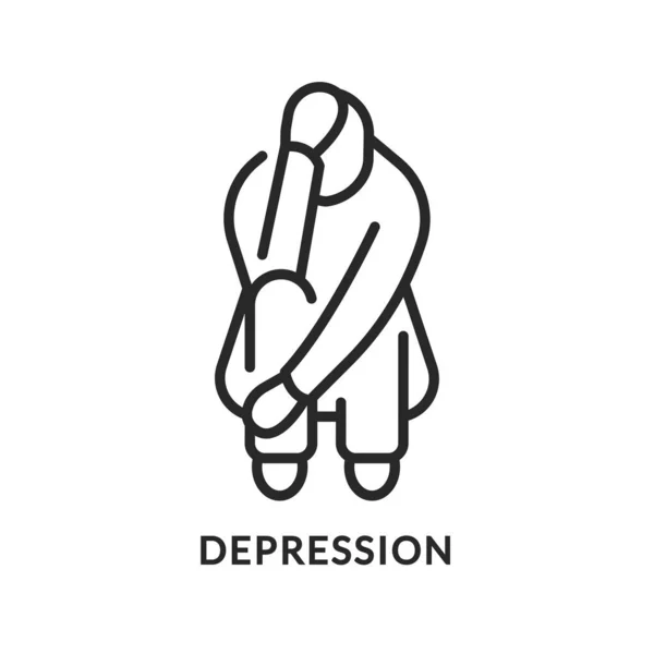 Depresszió lapos vonal ikon. Vektor illusztráció mentálisan beteg személy Stock Illusztrációk