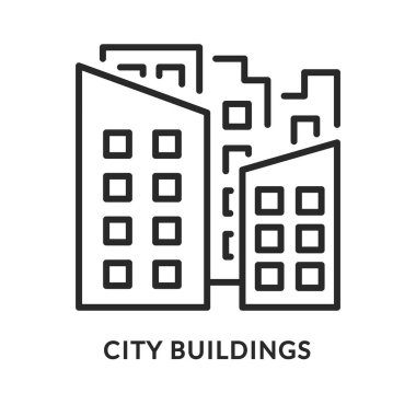 Şehir binaları düz çizgi ikonu. Vektör illüstrasyon şehir manzarası. Şehir merkezi.