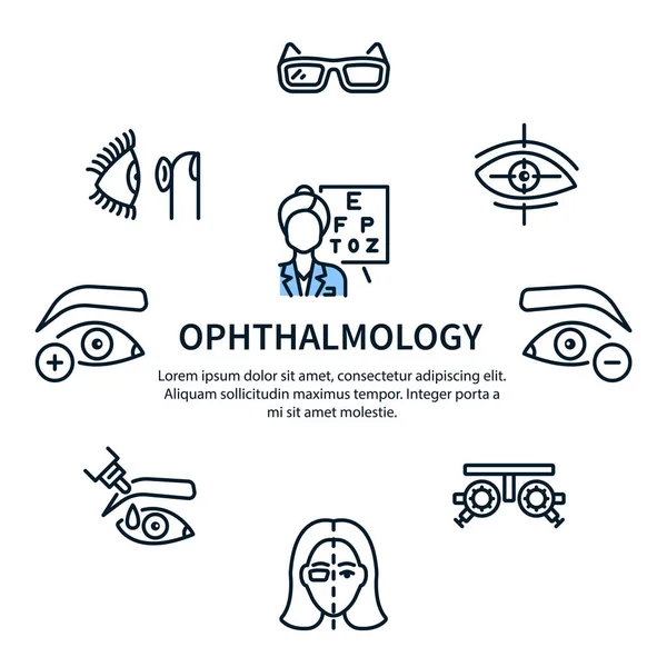 Banner círculo clínica oftalmología con icono de línea plana. Vector ilustración visión tratamiento. Gráficos Vectoriales
