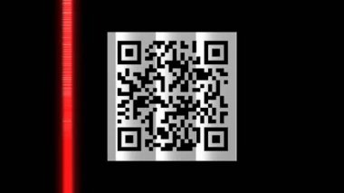 Görünür piksellerle tam ekran QR tarama kodu, cep telefonunda qrcode taraması, kırmızı yatay hat taraması, akıllı telefon. E-ticaret, alışveriş, ödeme, temas takip, mağaza için. 4K Döngülü video. 9: 16 dikey biçimi.