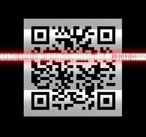 Scanning Code Visible Pixels Qrcode Scan Mobile Phone Red Horizontal — Fotografia de Stock