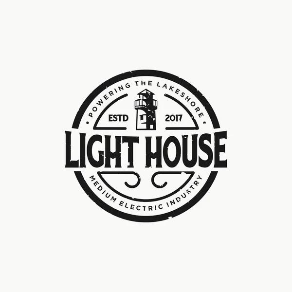 Retro Light house mercusuar Vintage Retro Badge grafisk logotyp design — Stock vektor