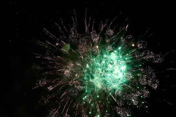 Fogos Artifício Coloridos Sobre Céu Escuro Fogos Artifício Celebração Ano — Fotografia de Stock