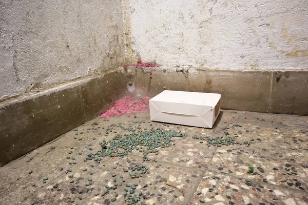 Rat Poison White Box Basement Floor Poison Control Rats Residential — Stock Photo, Image