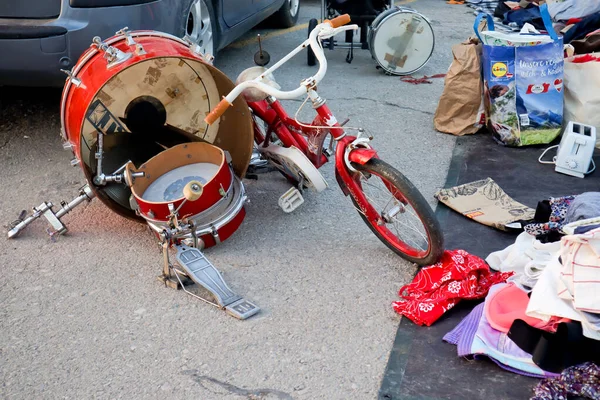 Nis Sérvia Anos Fevereiro 2021 Velho Usado Bicicleta Vermelha Tambor — Fotografia de Stock