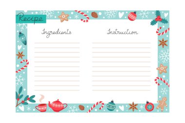 Noel tatili yemek tarifi şablonu içindekiler ve talimatlar kopyalama alanı