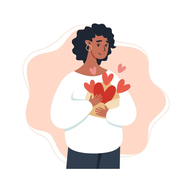 Femme Tenant Une Enveloppe Avec Des Coeurs Pour Saint Valentin — Image vectorielle