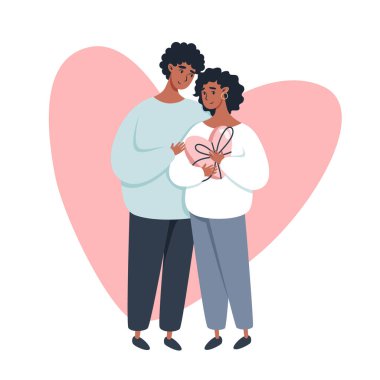 Sevgililer Günü tebrik kartı. Birbirine aşık bir çiftle.