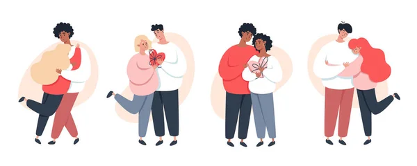 Beyaz arka planda el ele tutuşan genç çiftlerin derlemesi.