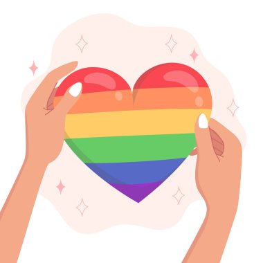 Lgbtqi pride heart shaped symbol in hands clipart