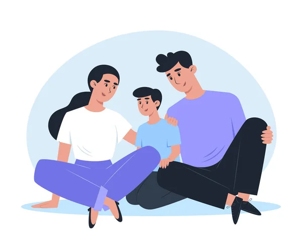 Happy Family Sitting Floor Hugging — 스톡 벡터