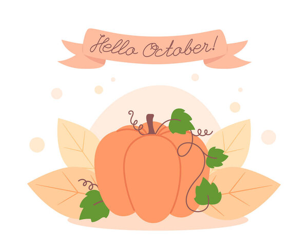 Autumn card with pumpkin, hello October