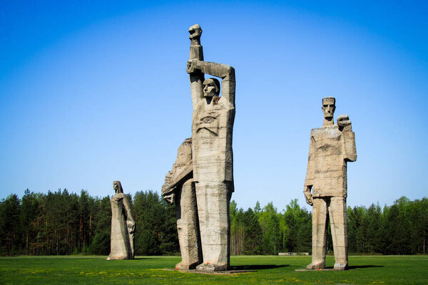 Monuments at Salaspils Memorial Ensemble. Memorial is located on the former place of Salaspils concentration camp in Latvia