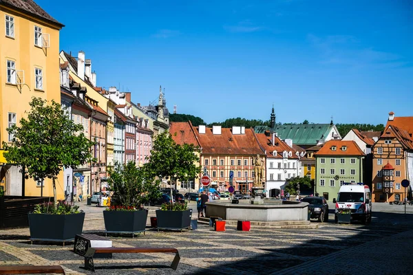 CHEB, CZECH REPUBLIC - 7 Juli 2021: Spalicek - kompleks rumah abad pertengahan, kota Cheb, Bohemia Barat, Republik Ceko, Eropa — Stok Foto