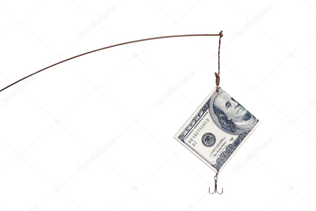 Dollars on fishing hook