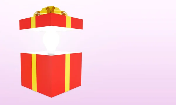 Open Red Gift Box Light Bulb Isolated Pink Background Render — стоковое фото