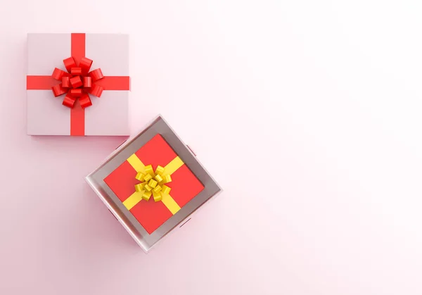 Rode Geschenkdoos Met Gouden Lint Geïsoleerd Roze Achtergrond Render — Stockfoto