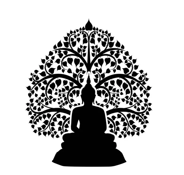 Buddha Och Bodhi Träd Symbol Isolera Vit Bakgrund Siluett Bild — Stockfoto