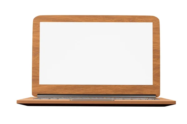 Laptop Madeira Isolado Fundo Branco Com Caminho Recorte Renderização — Fotografia de Stock