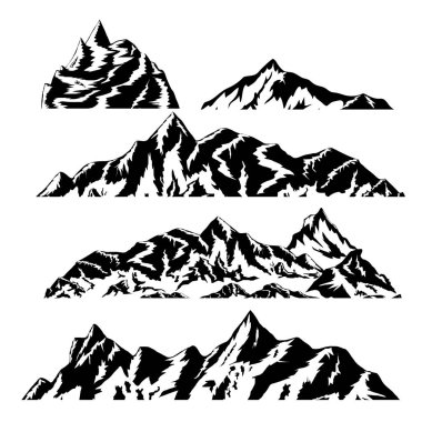 Yüksek dağ simgesi, vektör illüstrasyonu için el çizimi dağlar siluetleri 