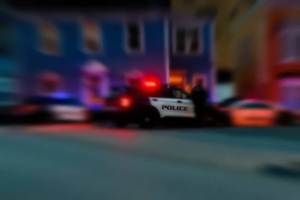 Radial Blur Police Cars Night Lights Top Illuminated Cars Models — Stock Photo, Image