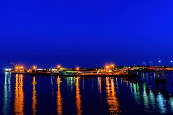 Docks Port Saint John Canada Night Bright Lights Docks Reflected — Stock Photo, Image