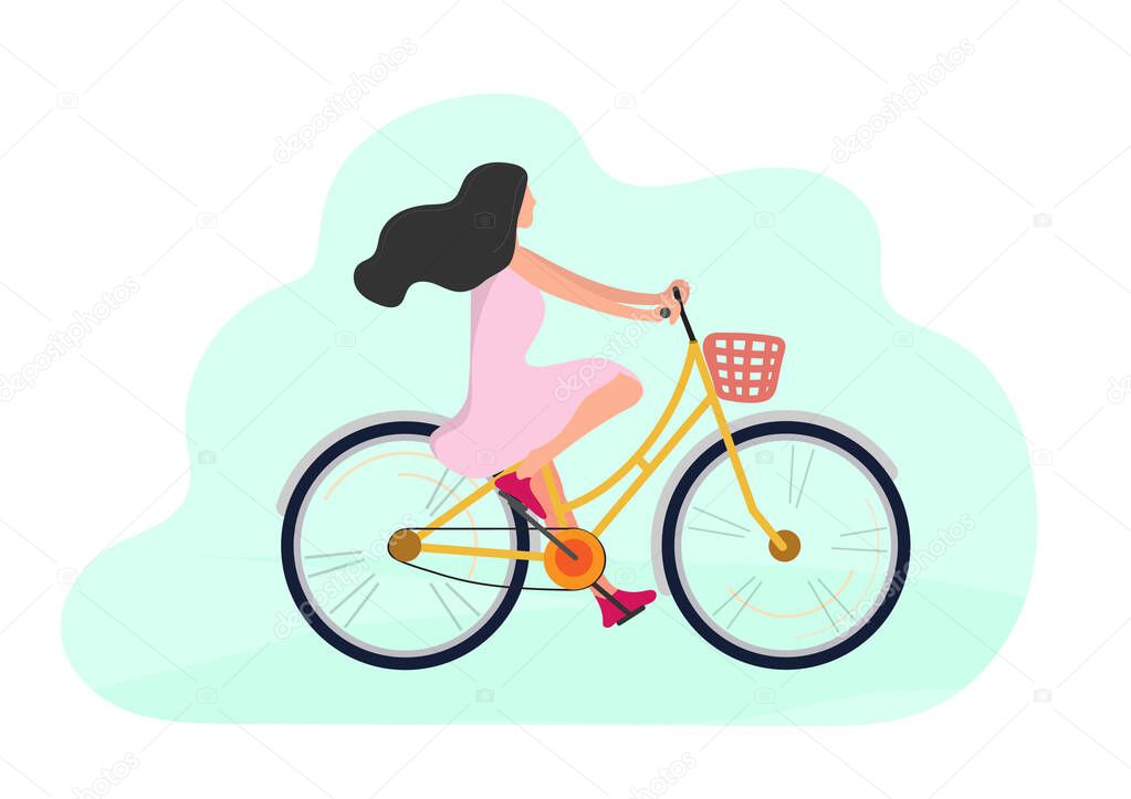 A girl riding a bicycle to relax