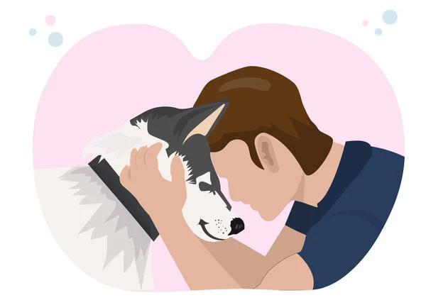 Men Who Share Friendship Love Siberian Husky — Stock Vector