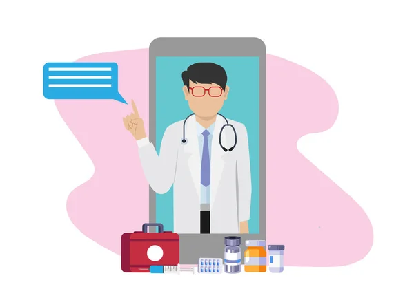 Konsultation Eines Patienten Mit Einem Arzt Smartphone Online Medizinische Unterstützung — Stockvektor