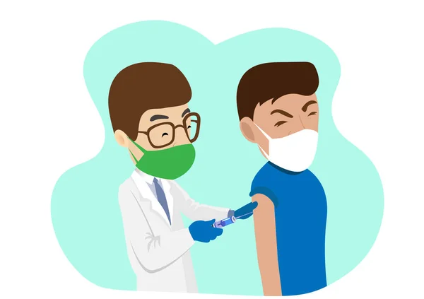 Arts Injecteert Een Vaccinnaald Arm Van Patiënt Vaccinatie Tegen Het — Stockvector