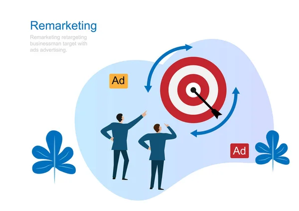 Remarketing Alvo Retargeting Empresário Com Anúncios Publicidade Estilo Plano Desenho —  Vetores de Stock