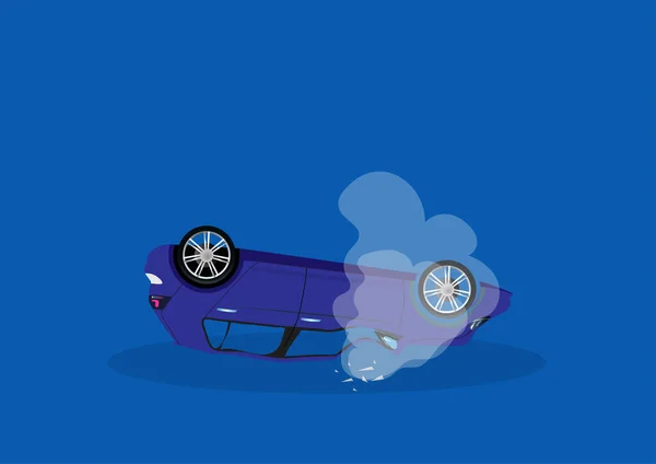 Icono Accidente Coche Volcado Carretera Vista Lateral Vector Ilustración Dibujos — Vector de stock