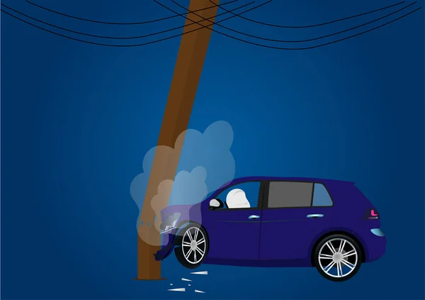 Icono Accidente Coche Colisionar Con Polo Eléctrico Lado Carretera Vista — Vector de stock