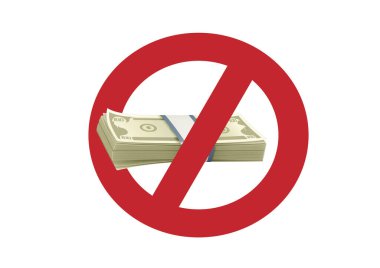 Nakit ödemeyi yasakla. Yasak ve kural rozeti, yasaklı sembol, yasaklı çizgi film çizim vektörü