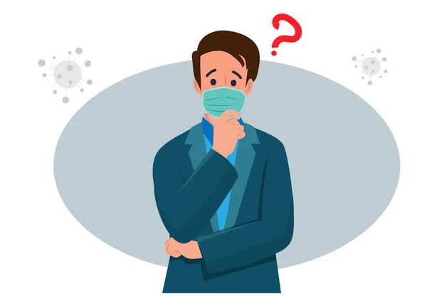 Bir Adamı Tıbbi Maske Kullanır Şüpheli Bir Ifade Takınır Coronavirus — Stok Vektör