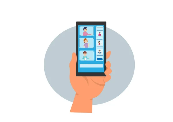 Les Gens Parlent Sur Une Application Vidéoconférence Téléphonie Mobile Appels — Image vectorielle