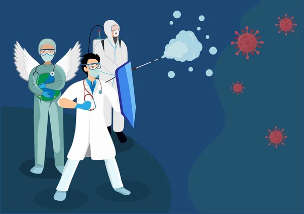 Läkare Sjuksköterskor Och Forskare Som Bekämpar Coronavirus 2019 Som Pandemier — Stock vektor