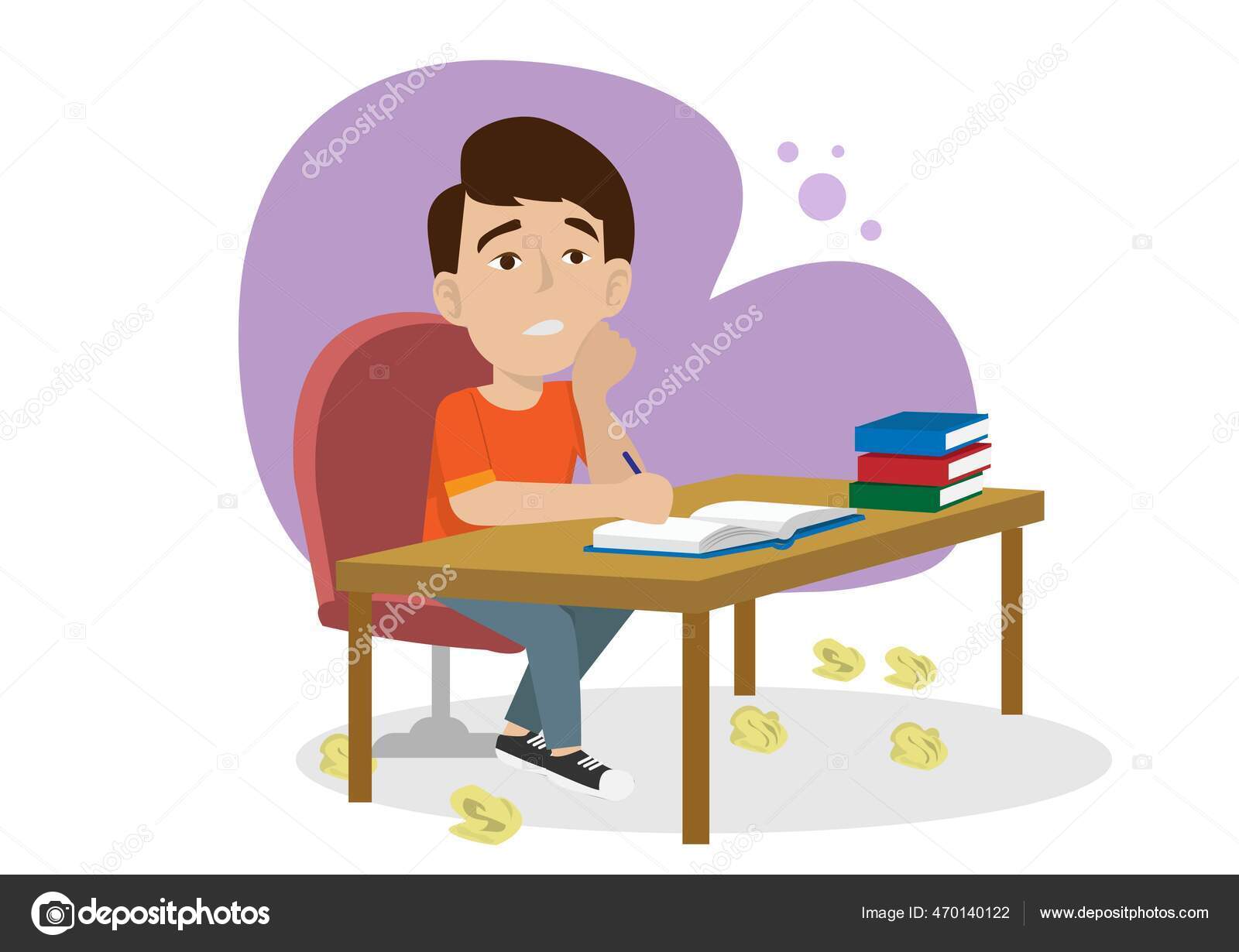 Male Student Sat Table Books Him Could Think Work Causing Stock Vector by  ©chanwity.nu.ac.th 470140122, image size:1600x1230
