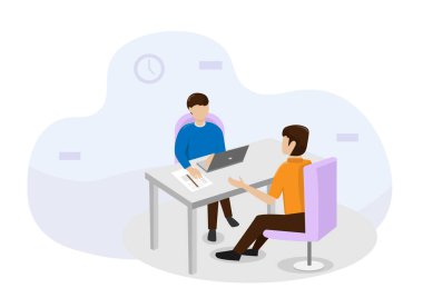 İş görüşmesi görüşmesi. İnsan Kaynakları Yöneticileri ve Personel Adayları Buluşup Konuşur Bir masaya oturur ve kariyer fikri veya insan kaynakları hakkında konuşur