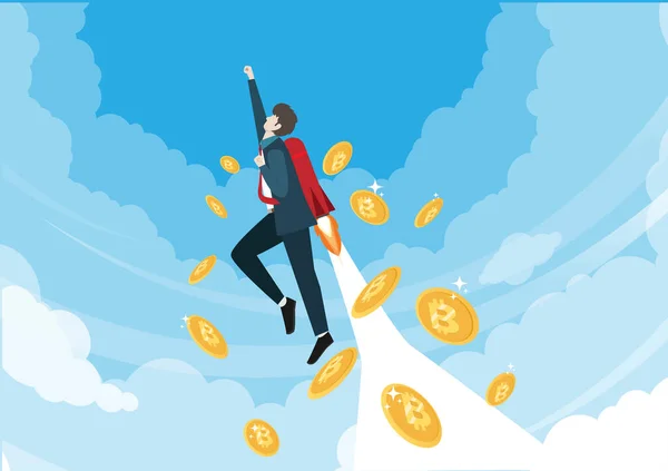 Bitcoin Ára Emelkedett Üzletemberek Jetpackkel Égen Szárnyaltak Bitcoinnal Lemaradva — Stock Vector