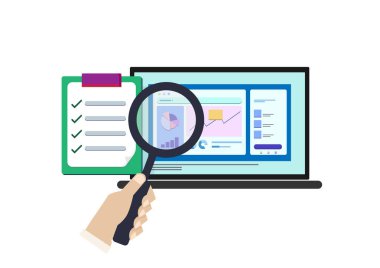 Düz tasarım kavramı - Arama motoru optimizasyonu, Pazarlama, Analiz, Seo - izole edilmiş arkaplanda vektör pankartı