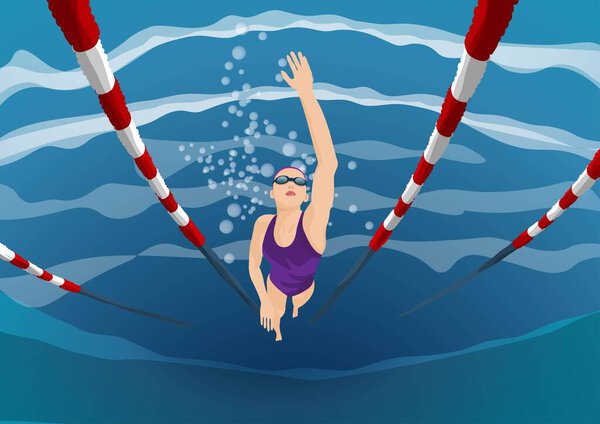 Swimming competition in the pool. Professional female swimmers in the pool. freestyle stroke woman jumping into water vector illustration