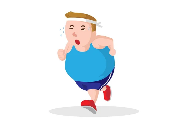 太った男はジョギングに疲れている 彼は体重を減らし 完璧な体を取得したいフラットスタイルの漫画イラストベクトル — ストックベクタ