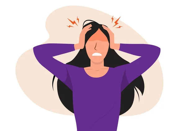 Kobiety Lub Osoby Bólami Głowy Migrenami Stresem Depresją Wyrażenie Rozczarowania — Wektor stockowy