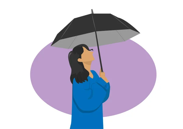 Cartoon Character Woman Holding Black Umbrella She Looks Sad Flat — Stock Vector