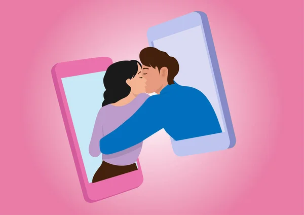 Distance Des Amoureux Exprimant Leur Amour Travers Les Smartphones Avec — Image vectorielle