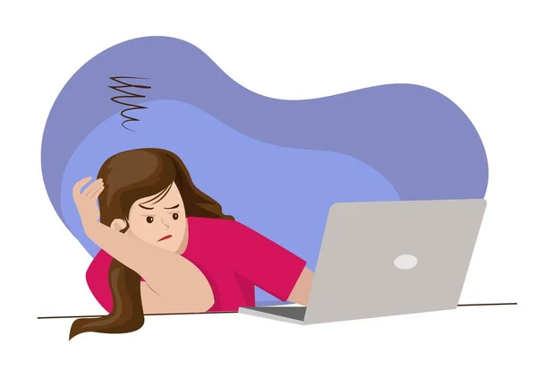 Ilustração Conceitual Trabalho Cansado Frente Laptop Enquanto Segurava Sua Cabeça —  Vetores de Stock