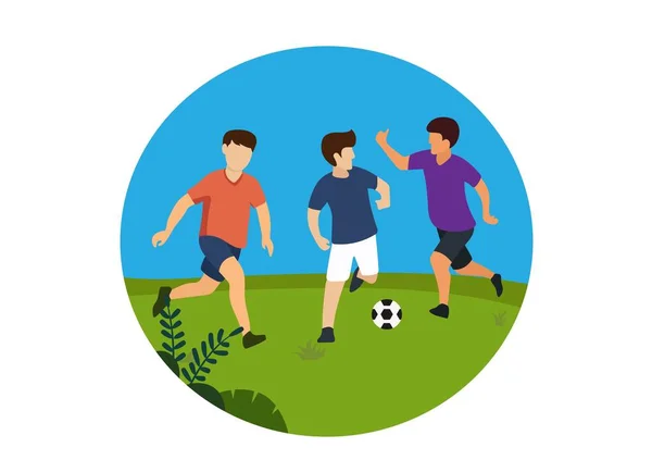 野球場でサッカーをしている人たち サッカーマン選手ベクトルイラスト — ストックベクタ